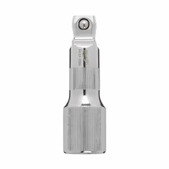 This 3-inch flex and wobble hand socket extension features 1/2-inch input and output drive sizes. It allows access to fasteners in tight or angled spaces where a rigid extension cannot fit. Commonly used in automotive repair, machinery maintenance, and general assembly tasks.