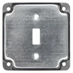 Galvanized zinc cover for square electrical boxes. Crushed corner design. Used to enclose wiring in junction, outlet, or switch boxes in dry indoor locations.
