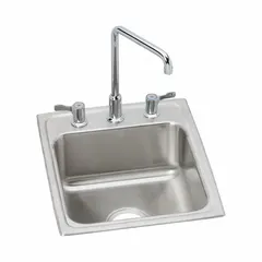 This one-bowl counter-mounted sink is designed for installation in kitchen and bar countertops. It features a 17-inch overall width and a 6-inch bowl depth, providing a single deep basin for washing dishes, food preparation, or bar cleanup. The sink is finished in a Silver/Gray color family.