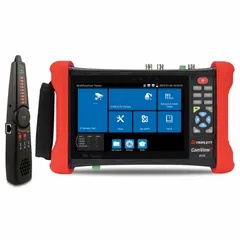 The TRIPLETT CamView 7 is a CCTV tester with an LCD touchscreen and RJ45 input. It supports video transmission testing and PTZ control for CVI-compatible security cameras. Used by installers and technicians to test and troubleshoot analog-over-coax HD systems.