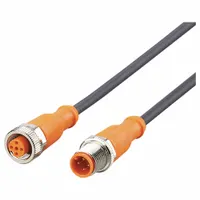 Double-ended cordset with M12 male straight to M12 female straight connectors, 4 pins, black PUR jacket, 3 m cable length, 0.34 sq mm wire size, IP65 rating. Suitable for connecting sensors and actuators in industrial automation, particularly in twisting or flexing cable applications