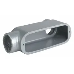 Aluminum LB - 90° elbow type conduit outlet body with a 4 in trade size and 324 cu in body capacity. Features a powder-coated finish and threaded IMC connections with set screw hubs. Used as a junction point in conduit systems for pulling, splicing, or redirecting conductors.