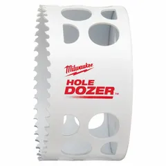 Bi-metal hole saw with 3-3/4 in diameter, 3.5 teeth per inch, and 1-5/8 in maximum cutting depth. Designed for cutting wood, metal, and plastic in applications such as electrical, plumbing, and HVAC installations.