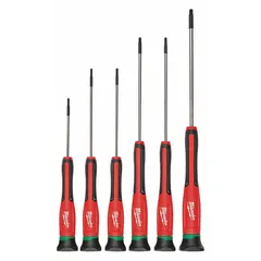 This 6-piece screwdriver set features Torx tips for general-purpose fastening tasks. Each screwdriver has an overall length of 11-1/2 inches, suitable for assembly, maintenance, and repair applications involving Torx fasteners.