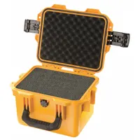 The PELICAN IM2075 is a standard protective transport case with interior dimensions of 7 1/2 in x 9 1/2 in x 7 1/4 in. It features a folding handle and includes a three-layer foam set: convoluted, pick and pluck, and solid. This case is suited for safeguarding tools, electronics, or instruments during travel and storage