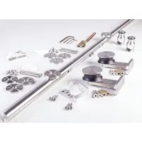 Top-mounted hanging door track kit for sliding door systems. Supports doors up to 220 lb. Track dimensions: 98 7/16 in length, 2 1/8 in width, 4 3/8 in height. Suitable for industrial or commercial applications
