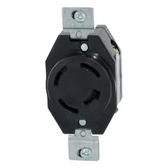 Non-NEMA locking receptacle rated 120/208V AC and 20 A. Features 4 poles and 4 wires in a black housing. Used for secure power connections in industrial and commercial settings where locking engagement is required.