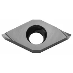 This diamond indexable turning insert is used for precision machining of non-ferrous materials such as aluminum alloys and plastics. It is suited for finishing operations on CNC lathes where high surface quality and tight tolerances are required. The diamond grade provides wear resistance for extended tool life.