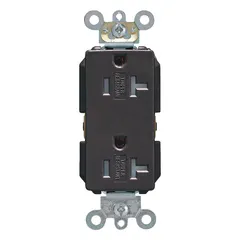 General purpose duplex receptacle for 20-amp, 125V AC branch circuits. 5-20 configuration with 2-pole/3-wire design. Suitable for powering heavy-duty appliances and office equipment in commercial and industrial installations.