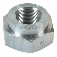 This brass jam nut has a length of 1 5/8 inches and a 22 mm thread size. It is used in fleet and vehicle maintenance to lock threaded connections against loosening from vibration. Typical applications include securing fasteners on brake systems, suspension components, and hydraulic fittings where corrosion resistance is needed