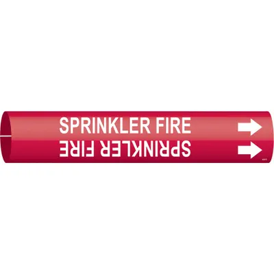BRADY Pipe Marker: Sprinkler Fire, Red, White, Fits 2 1/2 to 3 7/8 in Pipe O.D. - Sprinkler Fire Snap-On Pipe Markers