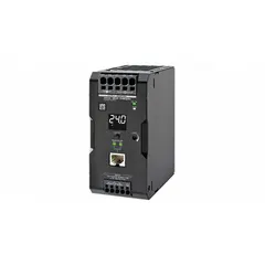 Single-phase DIN rail mount DC power supply with rated output power of 60 W and continuous output current of 2.5 A. Accepts input voltage of 100 to 240 V AC. Suitable for powering control panels, automation systems, and industrial machinery.