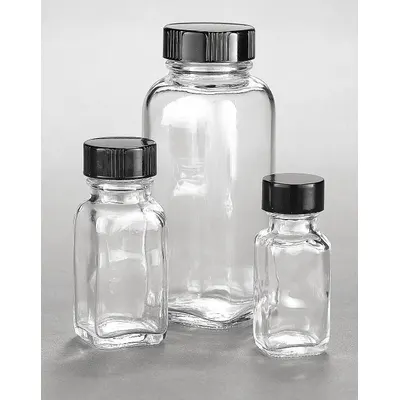 KIMBLE Sampling Bottle: 250 mL, 43-400 mm, No Closure, No Closure, Colorless, 84 - Rectangular Glass Lab Bottles