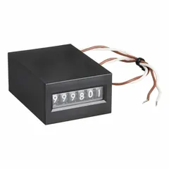 This analog electromechanical counter is designed for rear panel mounting and operates on 24 V DC. It provides a non-volatile count total for monitoring production cycles, equipment run time, or batch counts in industrial machinery and process control systems.