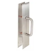 This TRIMCO door pull is constructed from copper alloy with a stainless steel finish, measuring 15 inches in height. Designed as a hand pull, it is suited for high-traffic commercial doors where hygiene is a concern. The copper alloy provides natural antimicrobial properties, making it appropriate for use in healthcare, food service, and public facilities