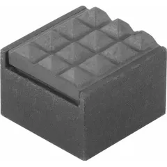 This rear-mount square gripper pad features a carbide fine tooth pattern for secure workpiece gripping. With a 12 mm face width, M5 thread, and 10 mm overall height, it is suited for clamping and positioning in machining fixtures and workholding applications. The black oxide finish provides corrosion resistance.