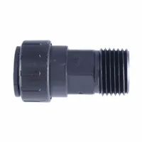 This plastic push-to-connect adapter fitting connects 3/4 in pipe to 3/4 in male NPT threads. The twist-release polymer design allows tool-free installation and disconnection. Suitable for water, air, or non-corrosive fluid lines in industrial plumbing systems