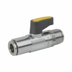 This two-piece straight ball valve features a brass body and push x push connections for quick installation. The locking lever handle provides secure on/off flow control. Suitable for low-pressure air, water, or oil systems. Pack of 25.