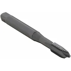 General purpose spiral-point tap for threading blind or through holes in ferrous and non-ferrous materials. Features M4x0.7 metric thread, 6H tolerance, plug chamfer, black oxide cobalt finish, and 2 flutes. The spiral-point design pushes chips ahead to reduce clogging in production tapping applications.