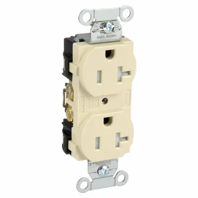 HUBBELL BR20ITR Duplex Receptacle, 5-20, Ivory, 125V AC, 20 A, 2 Pole / 3 Wire - General Purpose Receptacles