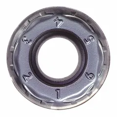 Round indexable milling insert for general-purpose machining of steel and cast iron. The round geometry provides smooth cutting action and reduced vibration, suitable for roughing and semi-finishing operations in automotive, mold, and general engineering applications.