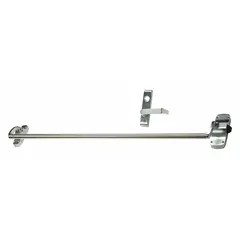 This rim-type exit device features a crossbar push bar and lever outside trim in chrome finish. Designed for right-hand reverse doors, it provides code-compliant egress for commercial and institutional applications.