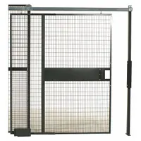 Steel woven-wire sliding door for partition systems, right-hand mounting, gray enamel/powder-coated finish. Includes mounting hardware. Used as an access point in industrial enclosures, security cages, and storage areas