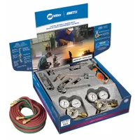 This medium duty combination outfit is configured for acetylene service and includes a regulator with a CGA 510 fuel connection. It is used for cutting, heating, and welding applications in metal fabrication, repair, and maintenance tasks