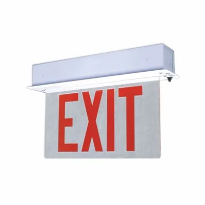 BIG BEAM Edge-lit Exit Sign: 1 Faces, Red, Steel, No Directional Indicators, LED - Recess-Mount Edge-Lit Exit Signs