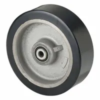 This polyurethane tread on iron core wheel is designed for heavy-duty caster applications in material handling equipment such as industrial carts and dollies. The wheel has a 10-inch diameter and 3-inch width, with a black polyurethane tread on an iron core, supporting loads up to 3,900 lb
