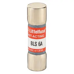 Fast-acting, non-indicating midget cylindrical fuse rated 6 A and 250 V AC. Compact 13/32 in x 1 3/8 in size fits standard midget fuse holders. Provides overcurrent protection for sensitive circuits in control panels, power supplies, and industrial machinery.