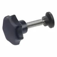 This 7-arm knob features a threaded stud with M6 thread and a 7-point swivel thrust pad with a 15 mm pad base diameter. The swiveling pad allows even force distribution during manual clamping and adjustment in jigs, fixtures, and machinery