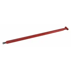 Steel push rod for pallet jacks, colored red. Connects the hydraulic cylinder to the fork assembly to enable lifting and lowering operations. Suitable as a replacement component for compatible pallet jacks.