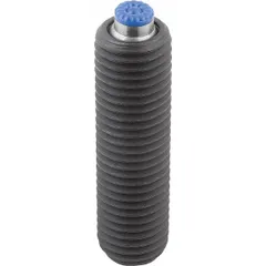 Fully-threaded gripper with a polyurethane pad for non-marring, high-friction clamping in jigs, fixtures, and workholding systems. Thread length 70 mm, pad top diameter 10 mm.
