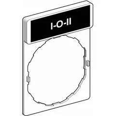 Rectangular non-metallic plastic legend plate for 22 mm panel mounting. Overall height 1 5/8 in, width 1 3/16 in. Black/red legend with white '1O11' text. Tab mounting style. Used to label push-button stations in industrial control panels.