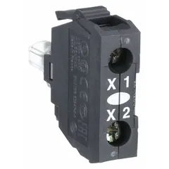 Lamp module for XB4 series selector switches. White LED, 24 V AC/DC rating, includes bulb. Connects via screw clamp terminals. Provides visual indication in control panels and automation systems.