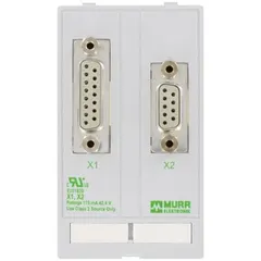 This panel interface insert features a SUB-D9 female-to-solder data port configuration. It is designed for data connectivity applications in industrial control cabinets and automation systems, providing reliable signal transmission. Dimensions: 51 mm x 88 mm.