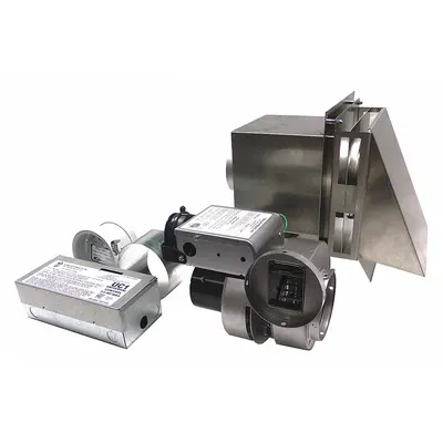 TJERNLUND Gas Heater Vent System: For Furnaces, For 4 in Pipe, 115V AC - Pipe-Mount Exhaust Draft Inducers