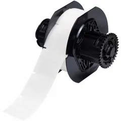 Vinyl, white (matte) precut label roll measuring 1 1/2 in x 1 1/2 in. Designed for wire identification on 10 AWG to 4 AWG wire gauge. Compatible with i3300 printer series and requires B30-R4300 ribbon. Suitable for marking wires in industrial environments for cable management and maintenance.