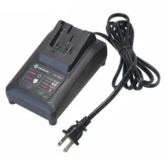 Single-port charger designed to recharge 10.8V DC batteries. Operates on 110V AC input and charges a 1.5 Ah battery in approximately one hour. Suitable for maintaining cordless tools in industrial and construction environments.
