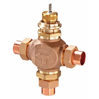 JOHNSON CONTROLS Hydronic Globe Valve: 3-Way, 18.5 CV Flow, 1 1/4 in Female Union Sweat - 3-Way Union Sweat Connection Globe Valves