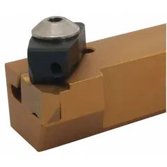 This indexable toolholder is designed for parting and grooving operations on lathes. It accepts carbide inserts for cutting grooves, parting off workpieces, and profiling. Suitable for general machining applications.