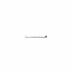 This SAE 12-point ratcheting combination wrench is made of alloy steel with a full polish chrome finish. It features an 8 mm head size and a standard-length design. The ratcheting box end allows efficient fastening without repositioning, suitable for automotive, industrial, and mechanical tasks.