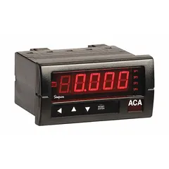 DC current digital panel meter with 1,999 display span, red LED display, and 0.56 in digit height. Accuracy ±0.2% of reading ±2 counts. Features RS-485 interface, (2) SPDT relay contacts rated 5 A at 120V AC, and NEMA 4X-rated enclosure with screw clamp terminals. Suitable for monitoring DC current in industrial control panels and process automation.