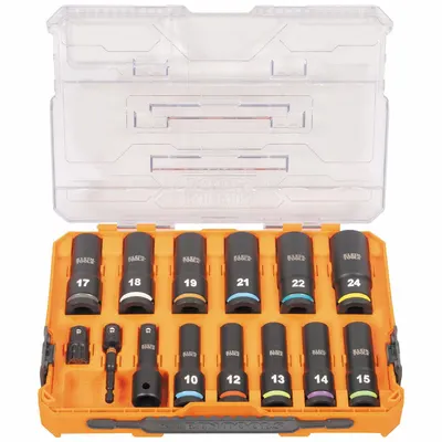 KLEIN TOOLS: 1/2 in Drive Size, Small Set (0-50 pieces) Set Size, 14 Pieces - Metric Impact Socket Sets
