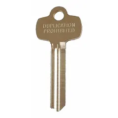 This key blank is designed for duplicating or creating replacement keys for BEST D Keyway tubular locks. It is made of brass with nickel plating and features Key ID # KS654 with 0 pins. Commonly used by locksmiths and facility maintenance for rekeying in commercial settings.