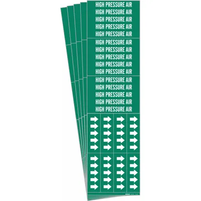 BRADY Pipe Marker: High Pressure Air, Green, White, Fits 3/4 in and Smaller Pipe O.D. - High Pressure Air Adhesive Pipe Markers