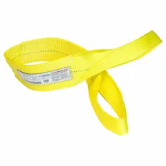 Type 3 high-visibility polyester flat-eye web sling with 18 ft sling length, 12 in eye length, and 1 ply. Features a wear-resistant tag. Used for lifting and rigging heavy loads in industrial settings such as construction, manufacturing, and warehousing.
