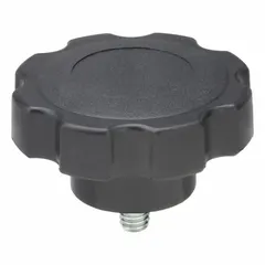 This 8-arm knob features a plastic body with a steel thread insert for corrosion resistance. Thread size is 5/16"-18 with a 0.5 in thread length. Used for manual clamping, positioning, and adjustment on industrial machinery, jigs, and fixtures.
