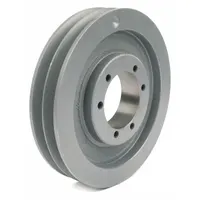 Cast-iron wedge V-belt pulley with bushed bore (SK type). Outside diameter 8.5 in, pitch diameter 8.5 in (5V). Two grooves for 5V or 5VX belt sections. Used in industrial power transmission systems such as conveyors, pumps, and compressors